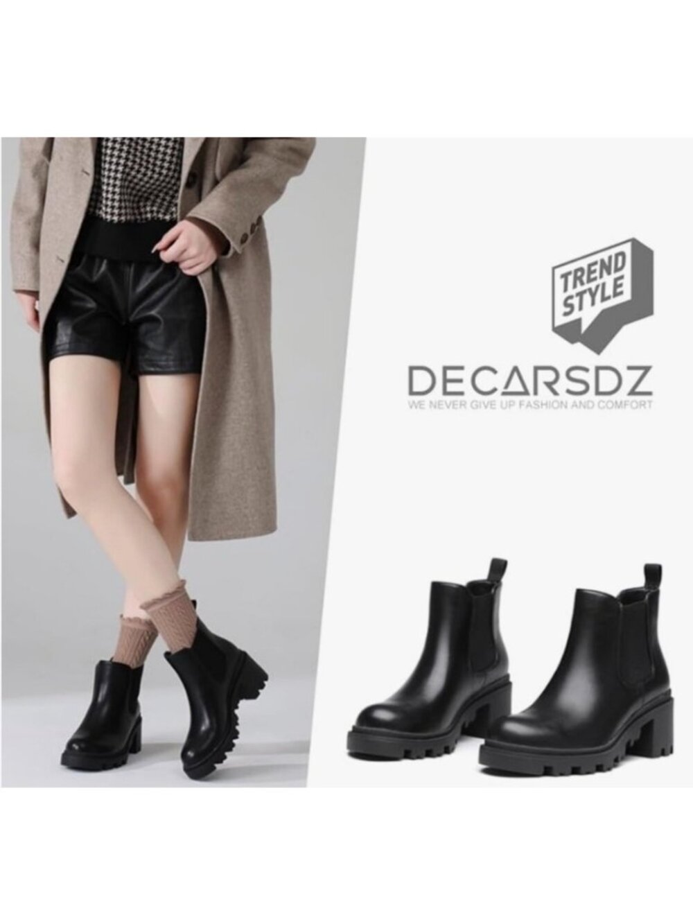 Decarsdz Chelsea Chunky Lug Boots Black Size 8 Fall Retro Minimalist Casual Cute